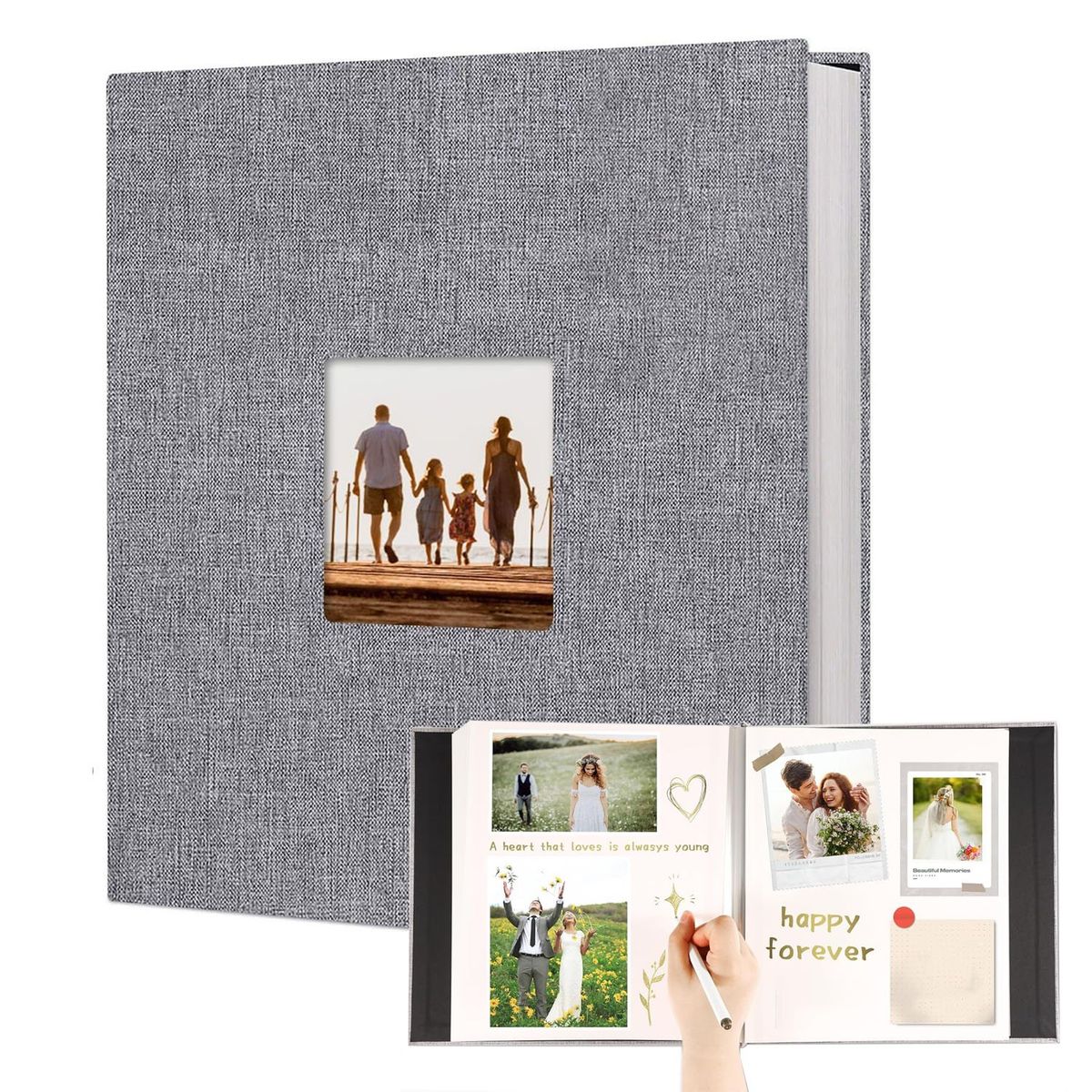 KUANGYE - Álbum de Fotos Grande Con Cubierta  Marco de Tela 40 Páginas