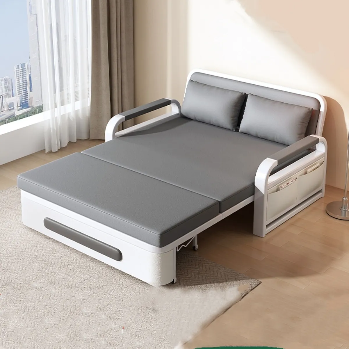 YOMYM - Sofá Cama Plegable Gris 65×158×192cm Con Bolsa De Almacenamiento