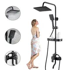 KUANGYE - Moderna Columna De Ducha Cuadrado Negro Mate 3 Funciones