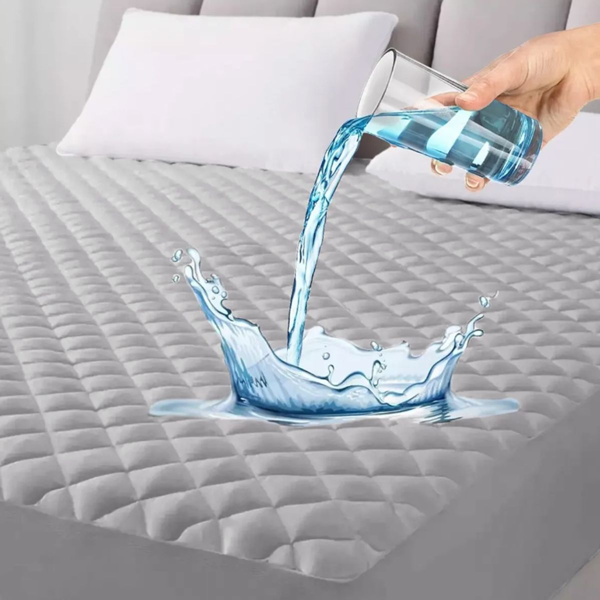 SUPERCENTER - Cubrecolchón Impermeable 2 Plazas + Funda De Almohada Gris