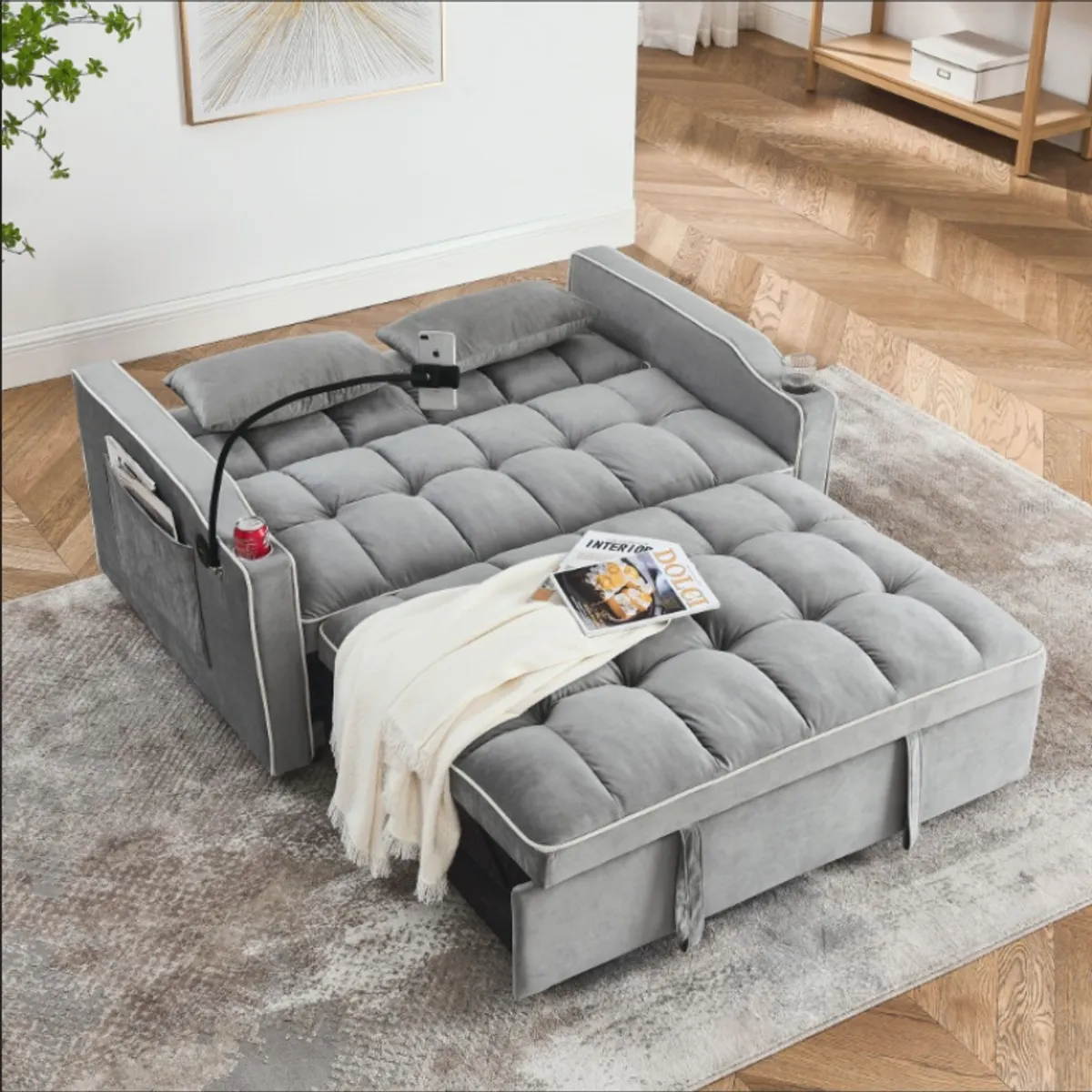 YOMYM - Sofa Cama Cuero Sintetico Base De Fierro Almacenable 140×98×82 cm