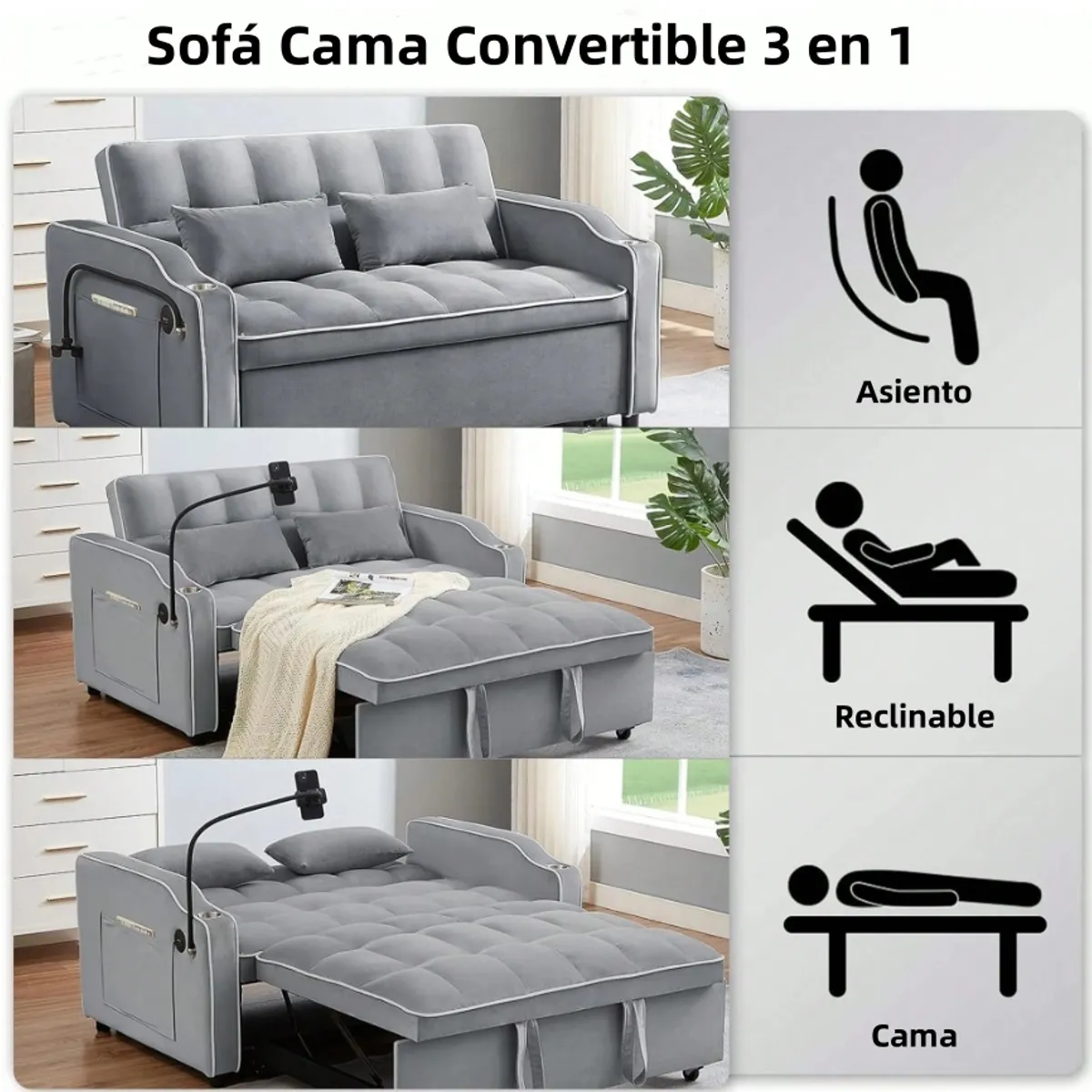 YOMYM - Sofa Cama Cuero Sintetico Base De Fierro Almacenable 140×98×82 cm