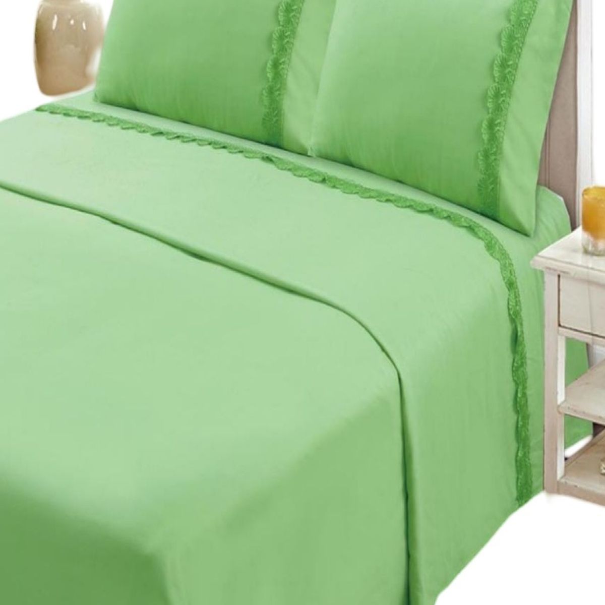 GENERICO - JUEGO DE SABANAS 144 HILOS PLAZA Y MEDIA VERDE