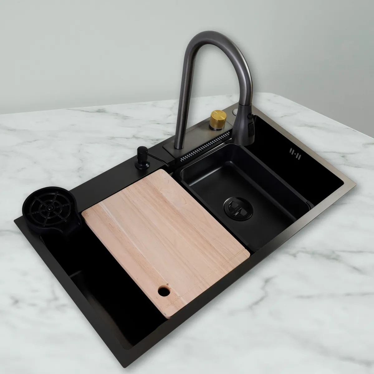 JOYTEK - Lavaplatos Americano Premium con Monomando Joytek Negro 80x45x22 cm