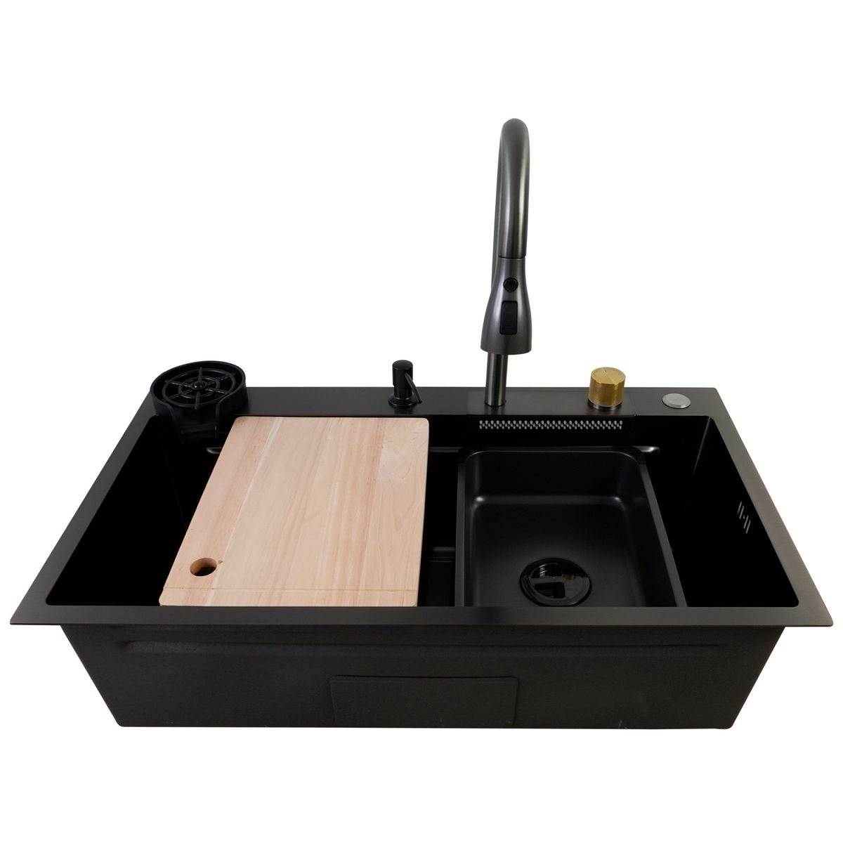 JOYTEK - Lavaplatos Americano Premium con Monomando Joytek Negro 80x45x22 cm