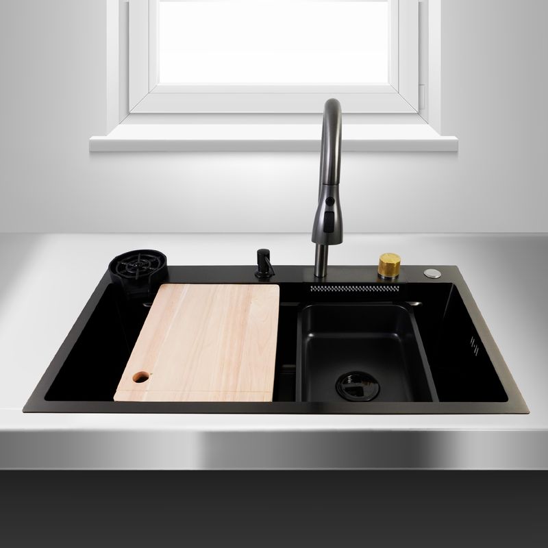 JOYTEK - Lavaplatos Americano Premium con Monomando y Cascada Joytek Negro 75x45x22 cm