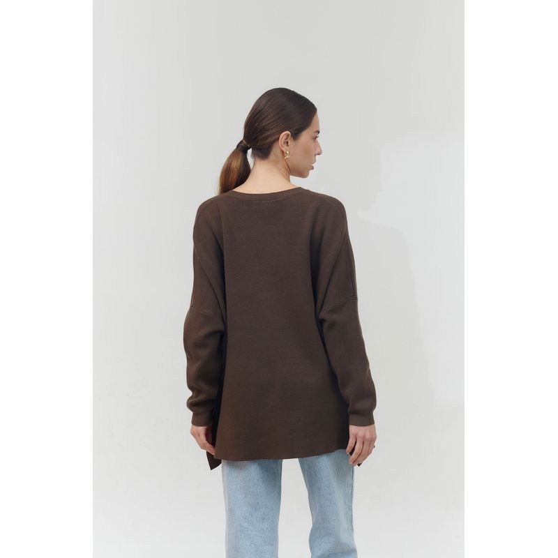 GUINDA - Sweater de cuello en V y tela suave Lume Guinda