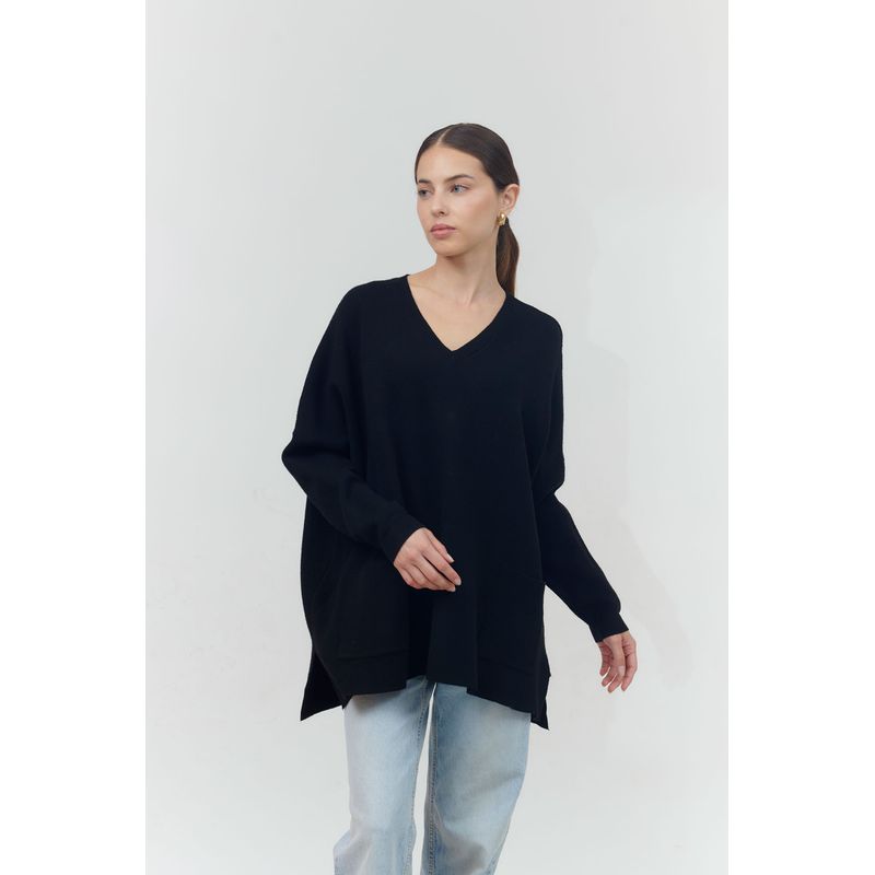 GUINDA - Sweater de cuello en V y tela suave Lume Guinda