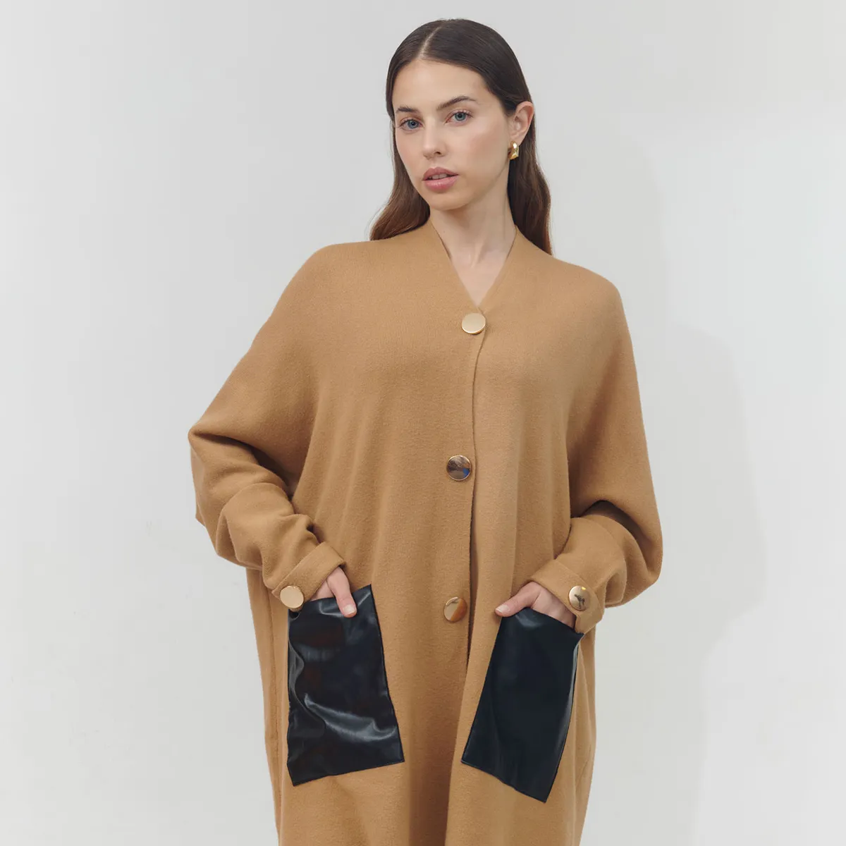 GUINDA - Cardigan abierto con bolsillos de cuero Great Guinda