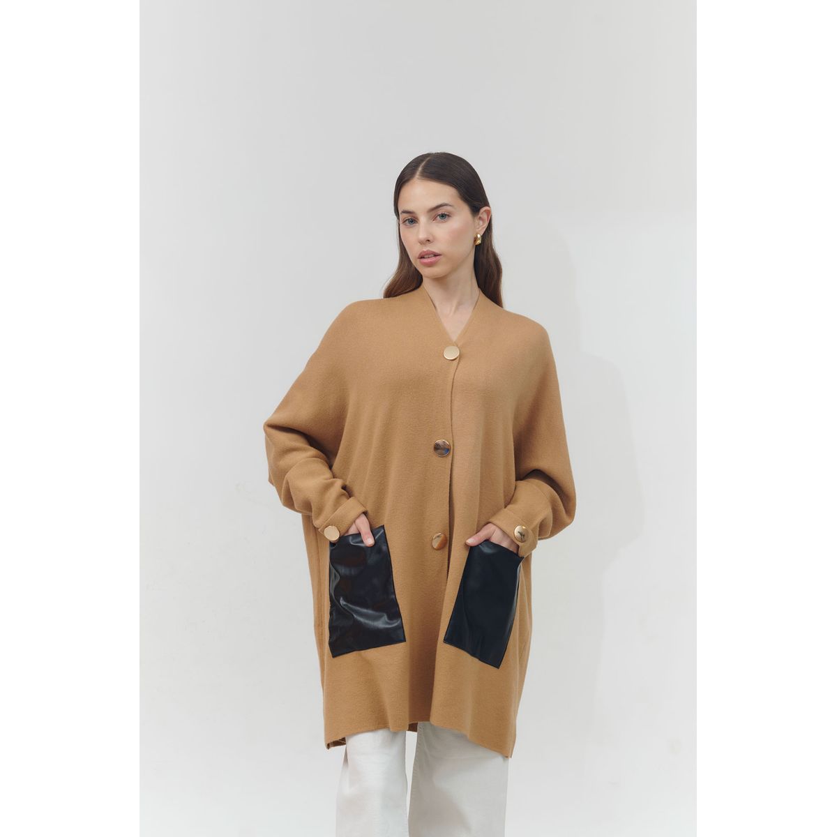 GUINDA - Cardigan abierto con bolsillos de cuero Great Guinda