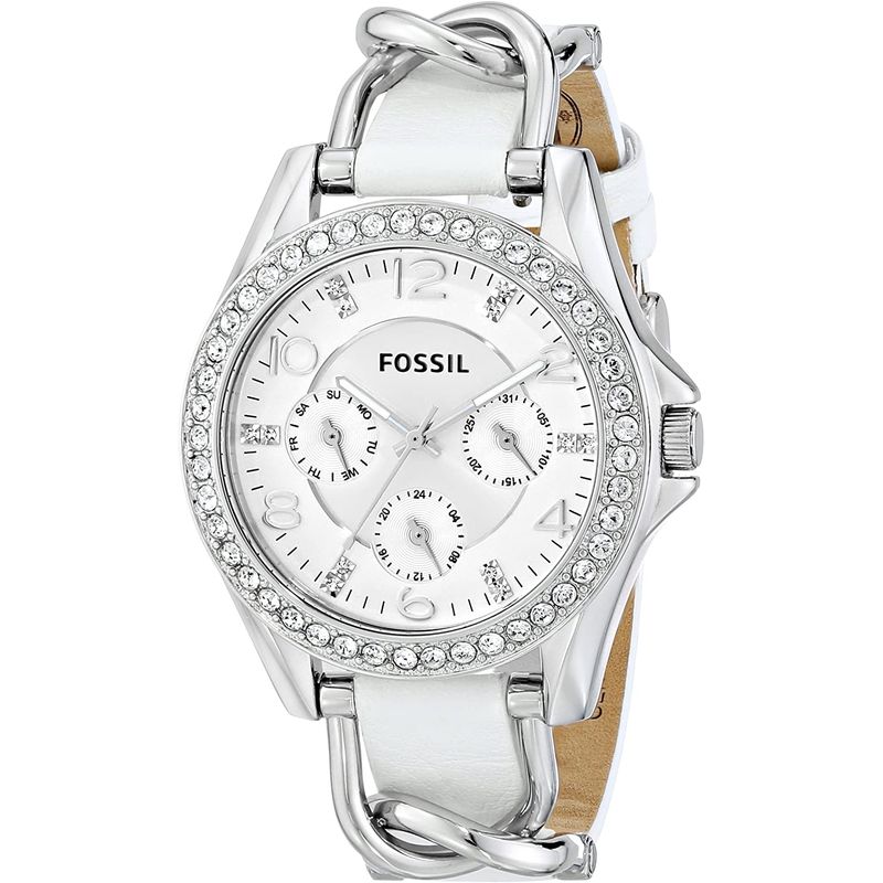 FOSSIL - Reloj Fossil Riley ES3463 Blanco De Cuero Piel Para Mujer.