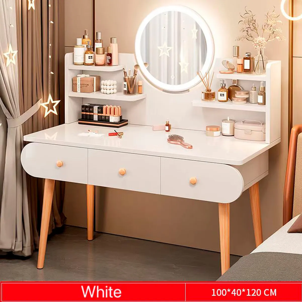 DE TODO Y MAS - Tocador c/espejo y luz 4 cajones 100cm Chic Home