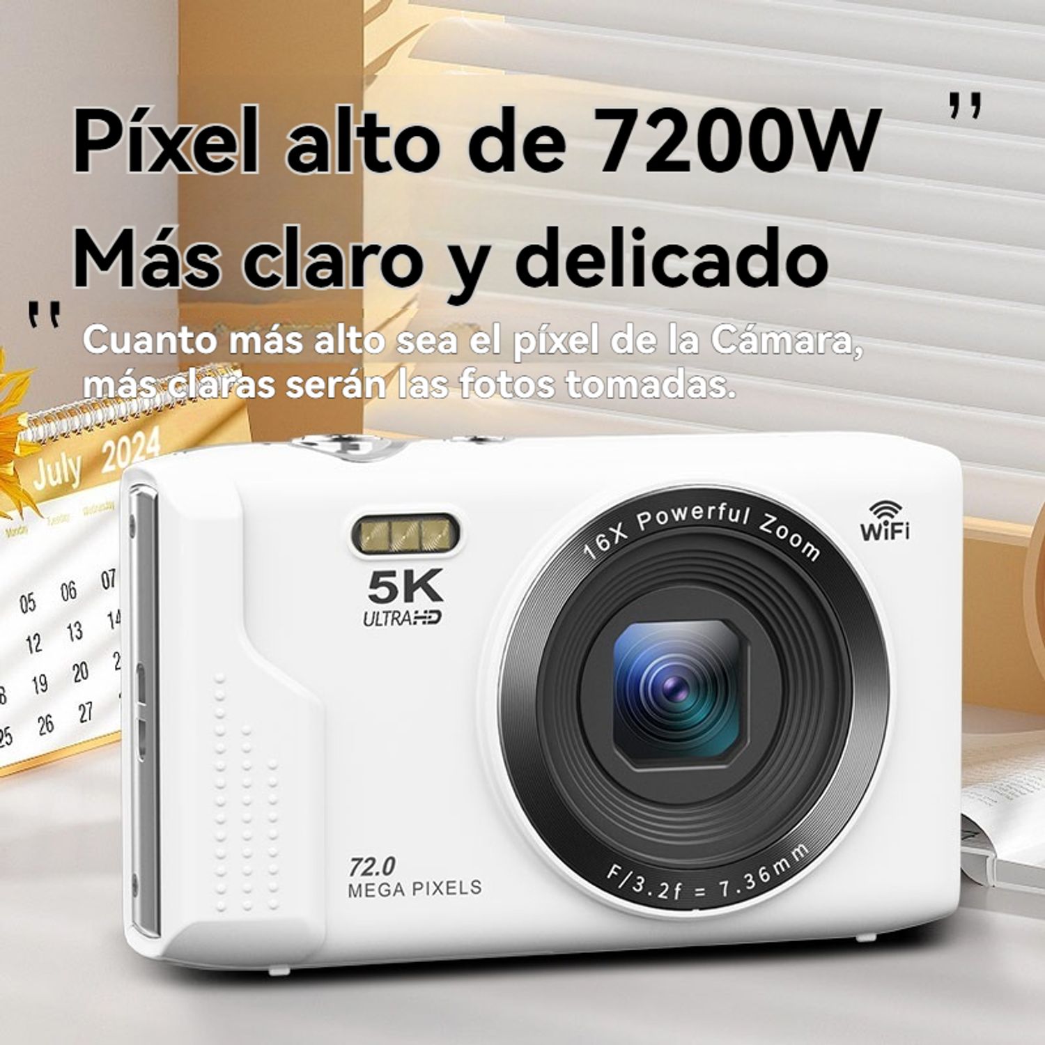 RENVMEXY Cámara Digital S95PRO Blanca 5K｜72MP con WiFi｜Memoria 