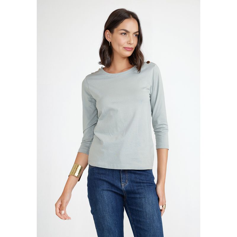 CANADIENNE - Polera Manga 3/4 Mujer Algodón Peruano Verde Canadienne