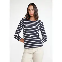 CANADIENNE - Polera Manga 3/4 Mujer Algodón Peruano Marino-Crudo