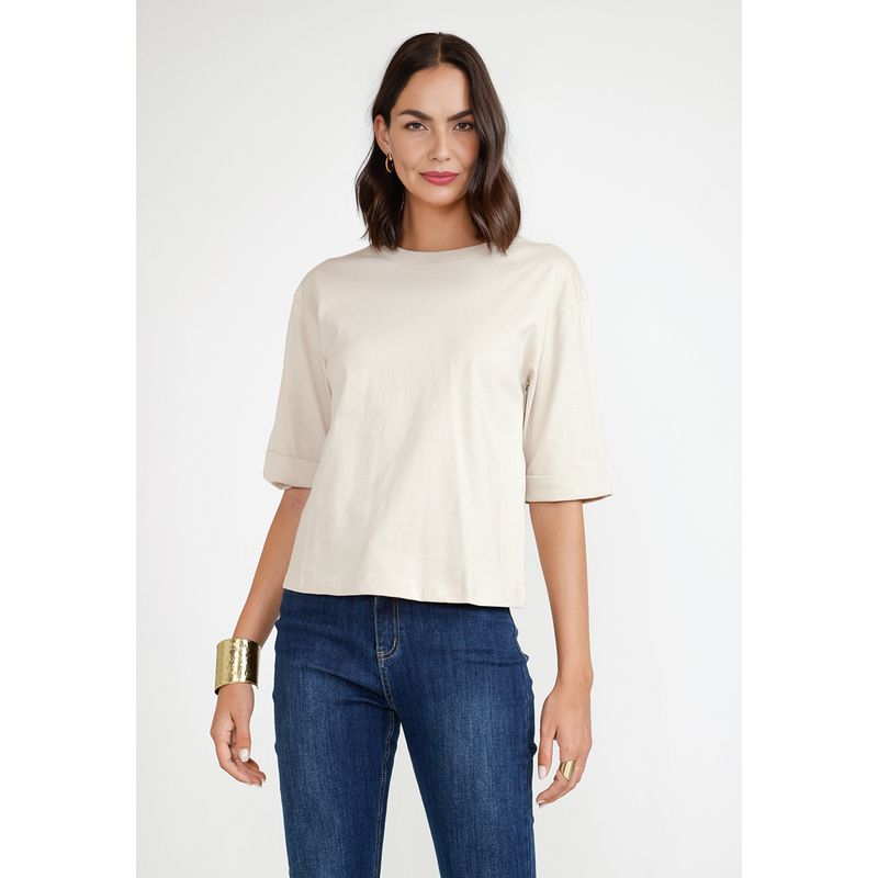 CANADIENNE - Polera Mujer Algodón Peruano Beige Canadienne