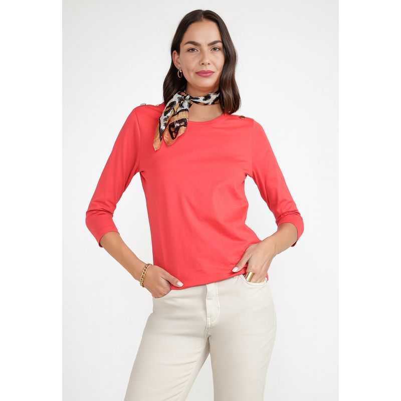 CANADIENNE - Polera Manga 3/4 Mujer Algodón Peruano Rojo Canadienne