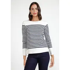 CANADIENNE - Polera Manga Larga Mujer Algodón Peruano Crudo Listado