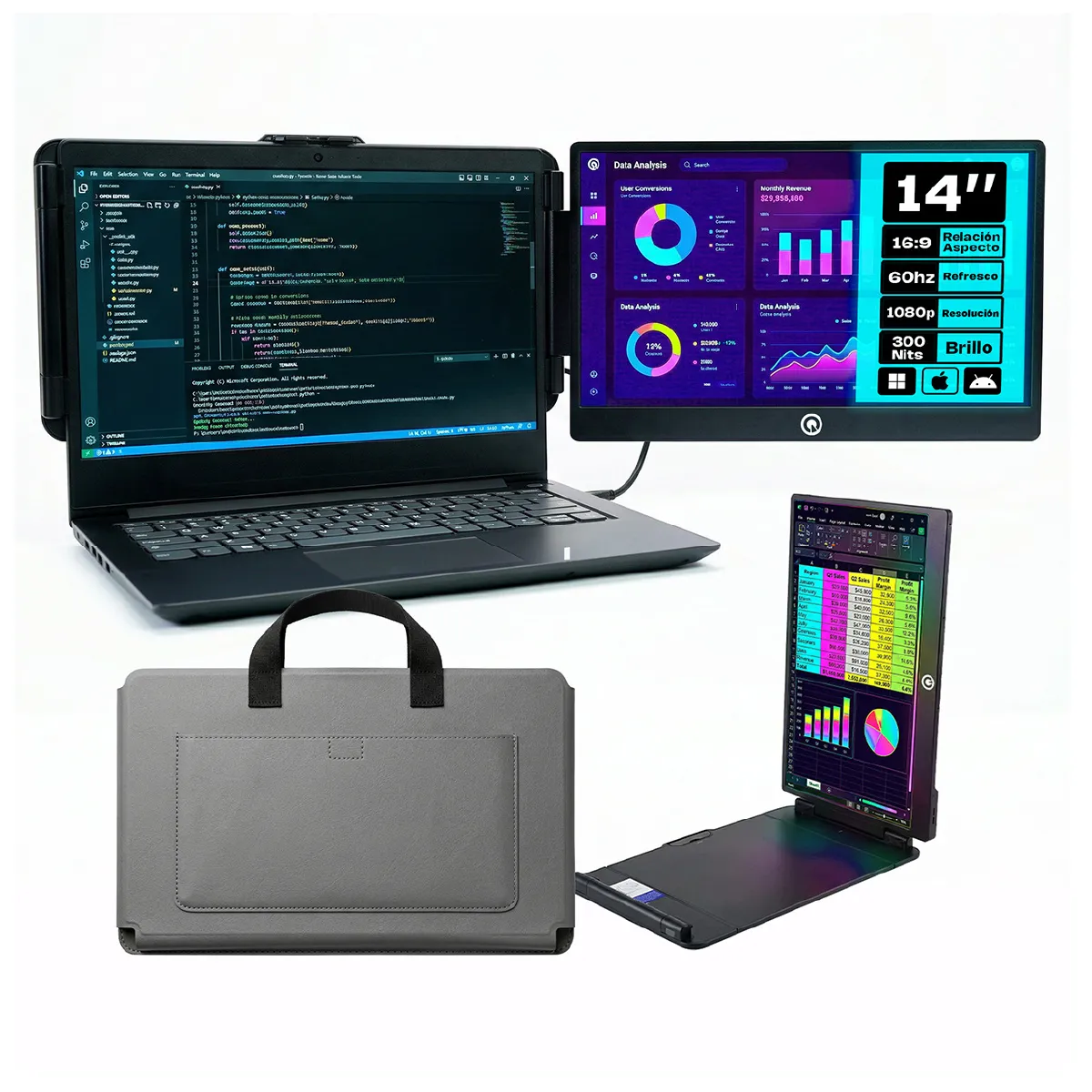 ASIAQUALITY - Monitor Portátil Acoplable S1 De 14 1080p usb-a/c