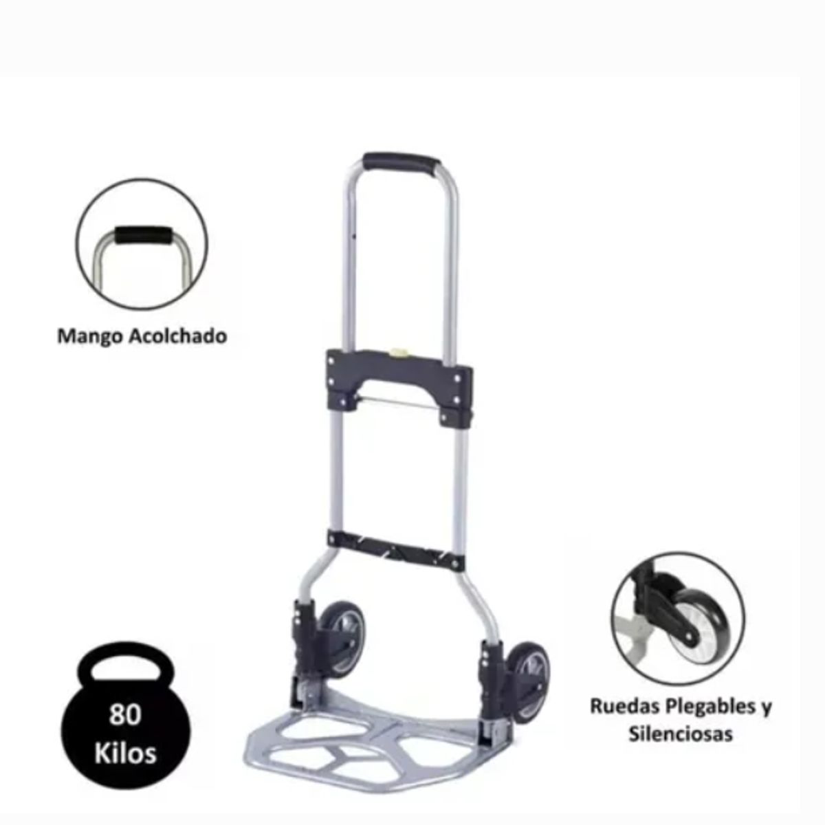 GENERICO - Carro Plegable De Carga Aluminio Tipo Yegua 80 Kilos Maximo Negro