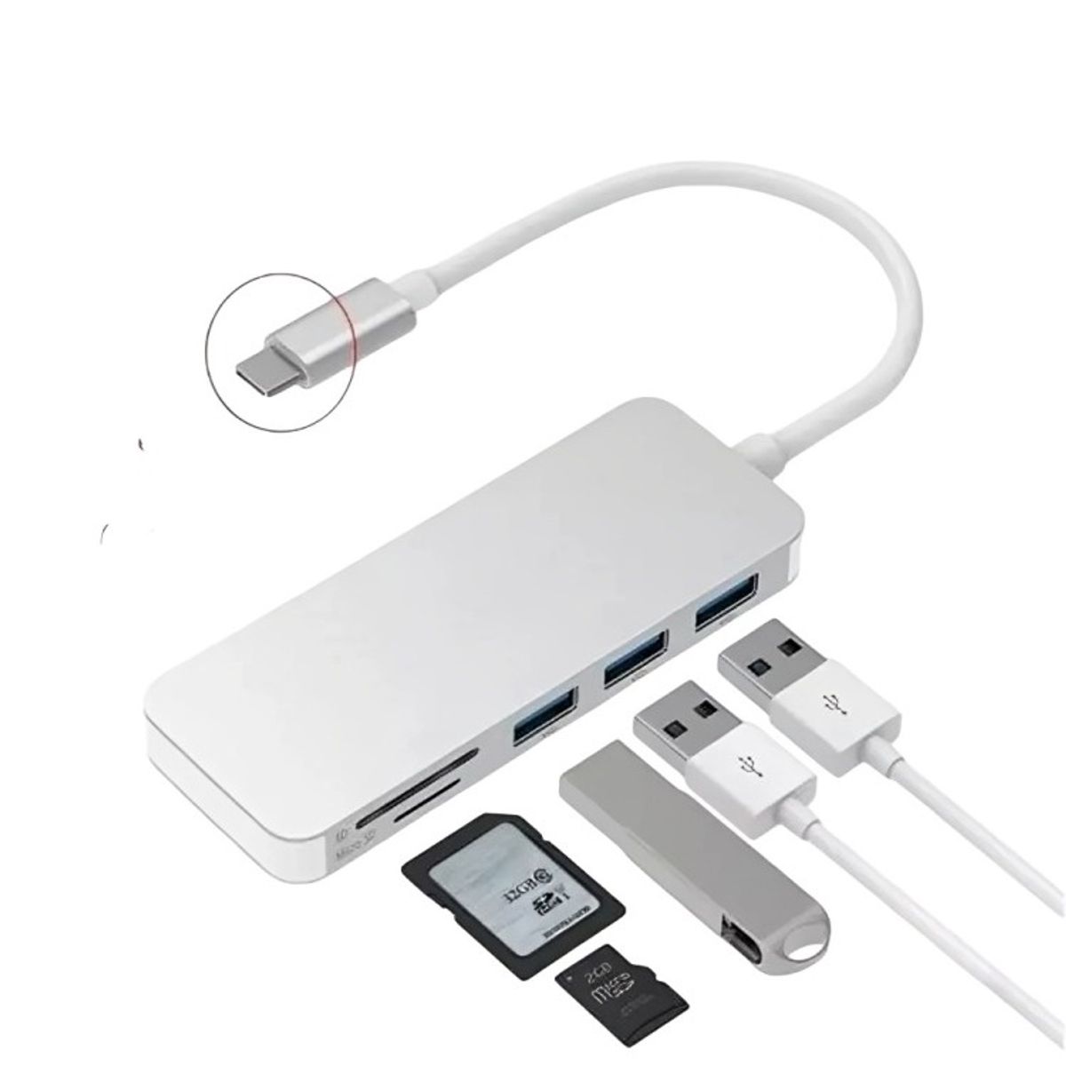 GENERICO - Adaptador Type C Tipo C 3 X Usb 30 Tf Micro Sd 5en1