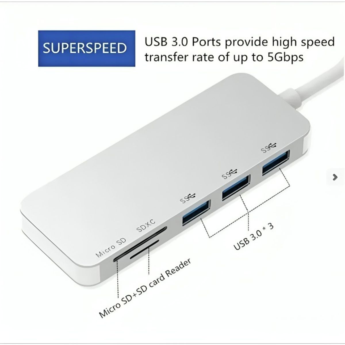 GENERICO - Adaptador Type C Tipo C 3 X Usb 30 Tf Micro Sd 5en1