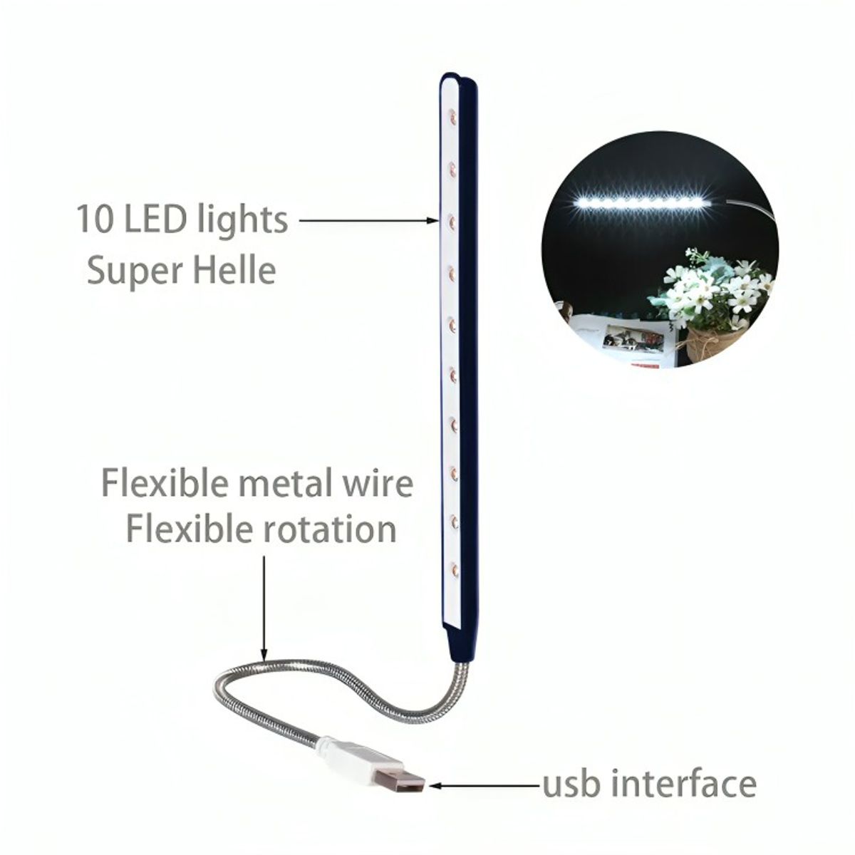 GENERICO - Lampara Led Usb Linterna Flexible Notebook