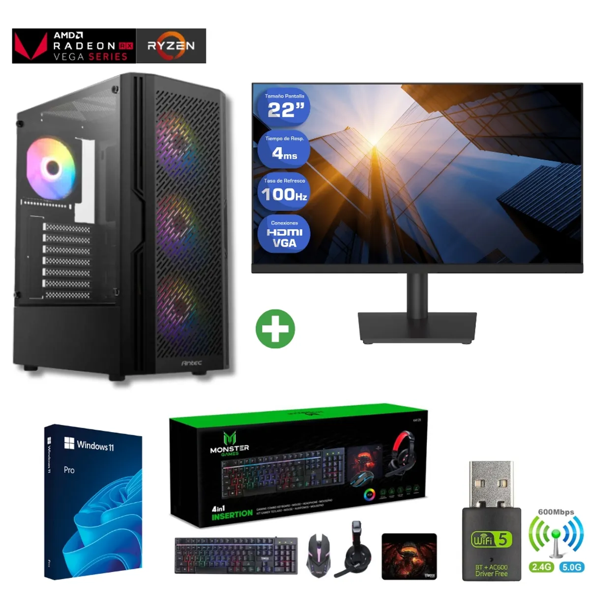 AMD CORP - Pc Gamer AMD Ryzen 7 5700G - 16GB - Vega 8 - 1TB - (Monitor 22") AX20