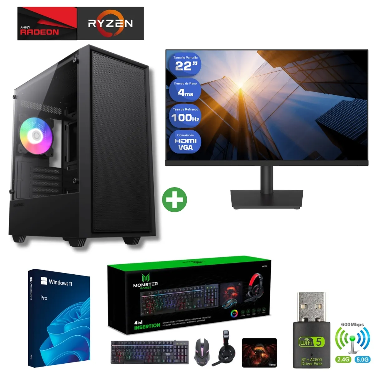 AMD CORP - Pc Gamer AMD Ryzen 7 5700G - 16GB - Vega 8 - 1TB - (Monitor 22") STORM