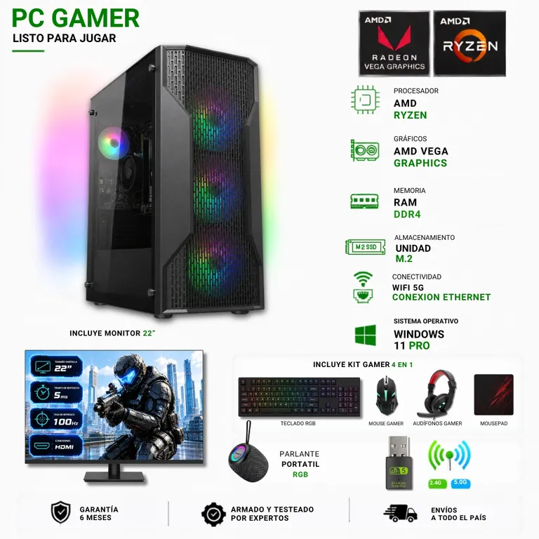 AMD CORP Pc Gamer Ryzen 7 5700G - 16GB - Vega 8 - 480GB (Monitor