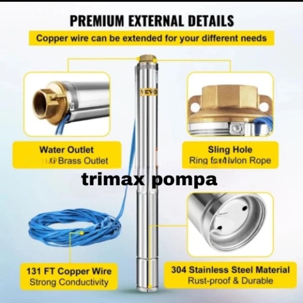 MUNDO MAGIA - Bomba Sumergible Pozo Profundo 3puLG 05hp + Cable + Control