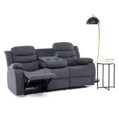 VYS SPA - SOFA RECLINABLE SANTI GREY 3 CUERPOS CON POSAVASOS