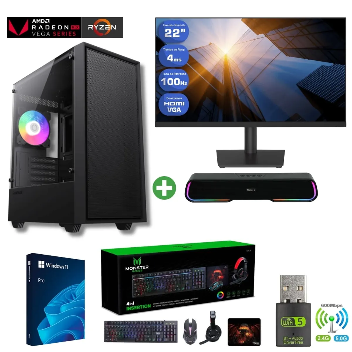 AMD CORP - Pc Gamer AMD 5 5600GT - 16GB Ram - Vega 7 - 1TB - (Monitor 22" + Parlante) STORM