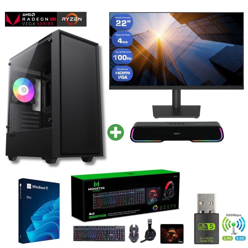 AMD CORP - Pc Gamer AMD Ryzen 5 5600GT - 16GB Ram - Vega 7 - 1TB - (Monitor 22" + Parlante) STORM