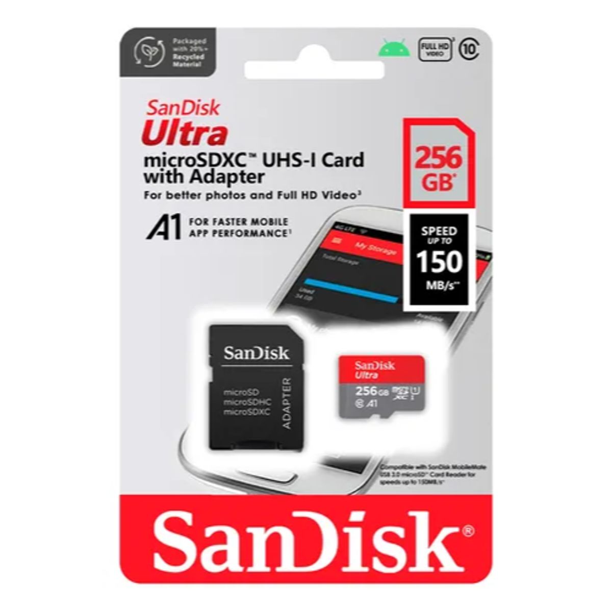 SANDISK - Micro Sd Sandisk Ultra 256 Gb Sdsquac-256g A1 U1 Ultima Gen. 150mb/s
