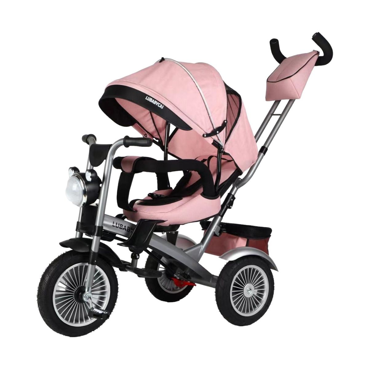 LUBABYCAS - Triciclo Multifuncional 360° Con Foco LuBabycas Rosado