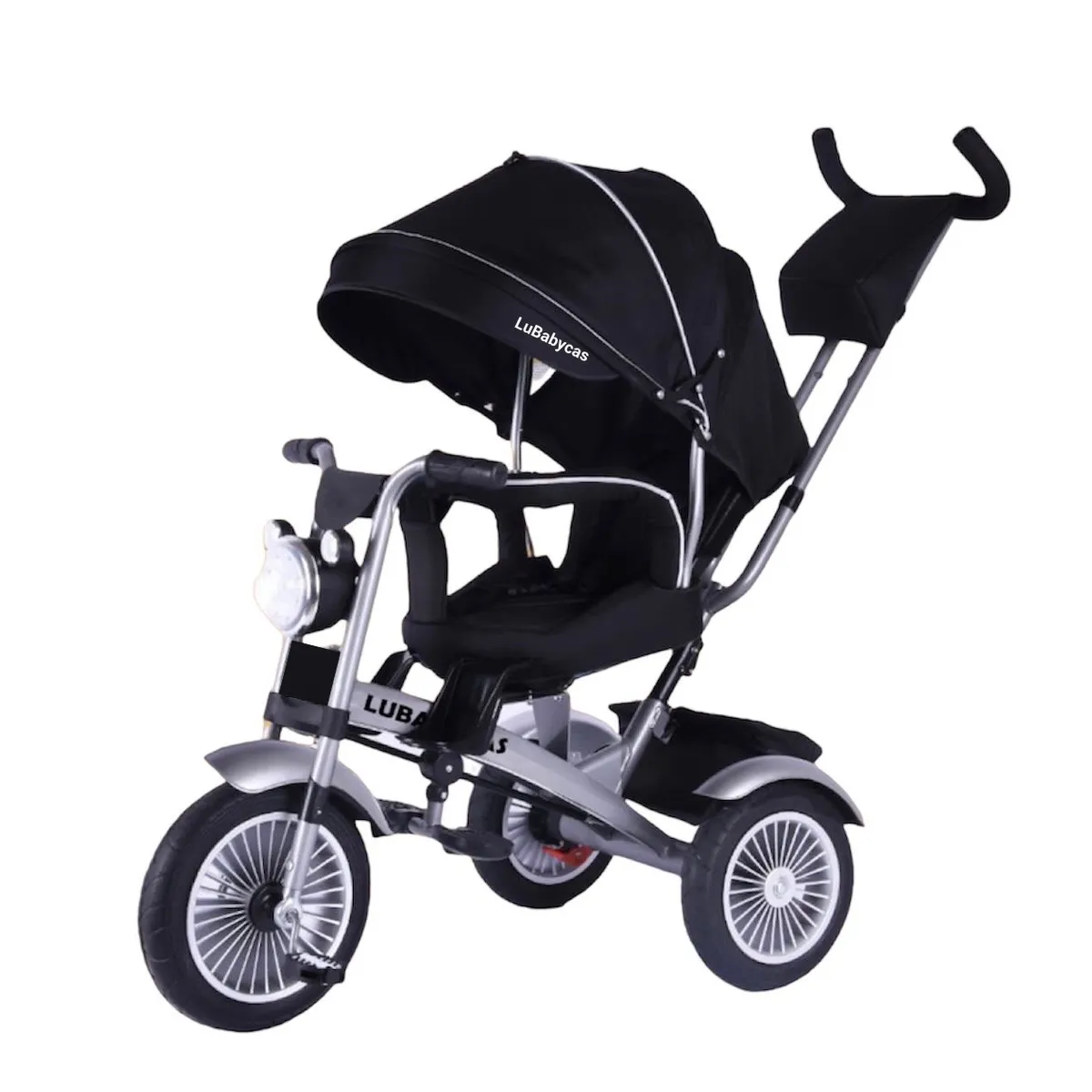 LUBABYCAS - Triciclo Multifuncional 360° Con Luces Lubabycas Negro