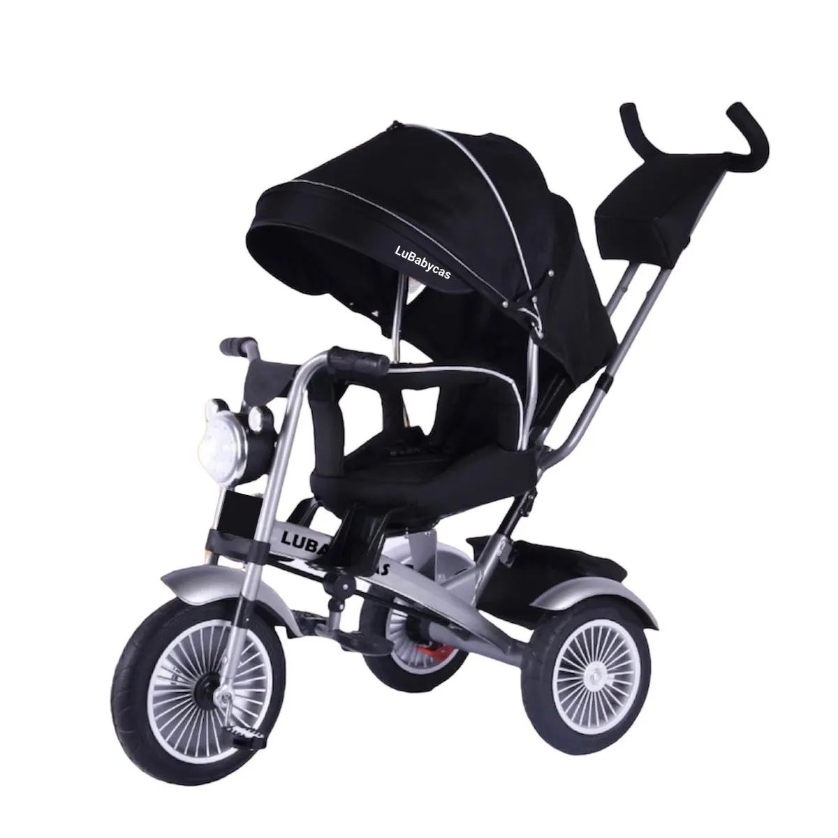 LUBABYCAS - Triciclo Multifuncional 360° Con Luces Lubabycas Negro