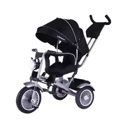 LUBABYCAS - Triciclo Multifuncional 360° Con Luces Negro
