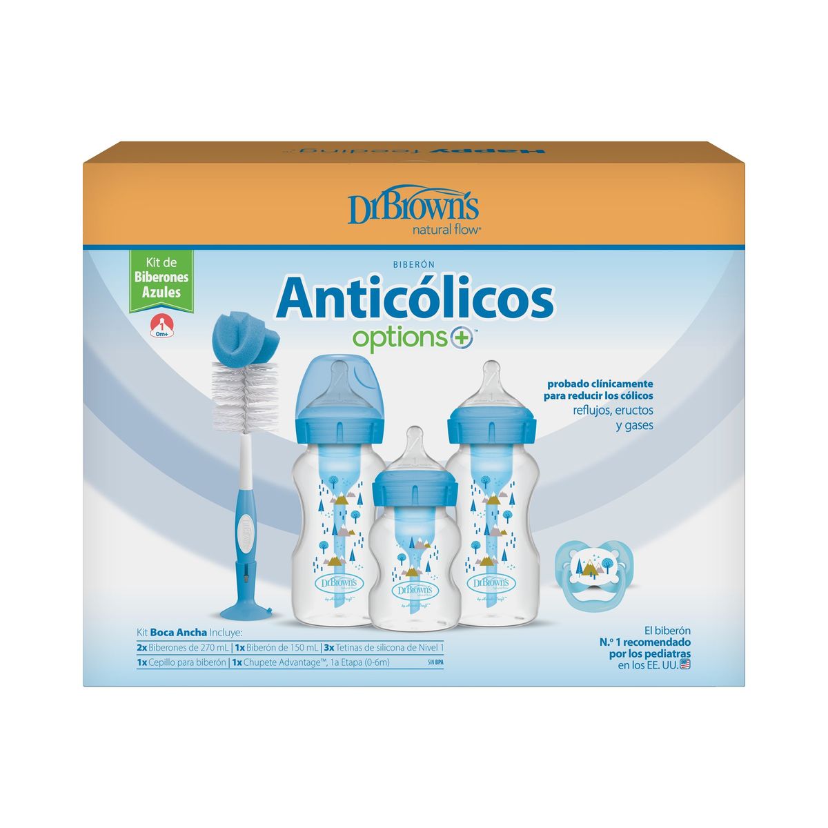 DR BROWN'S - Set de Mamaderas Boca Ancha Options+ Dr Brown´s 5pcs Azul