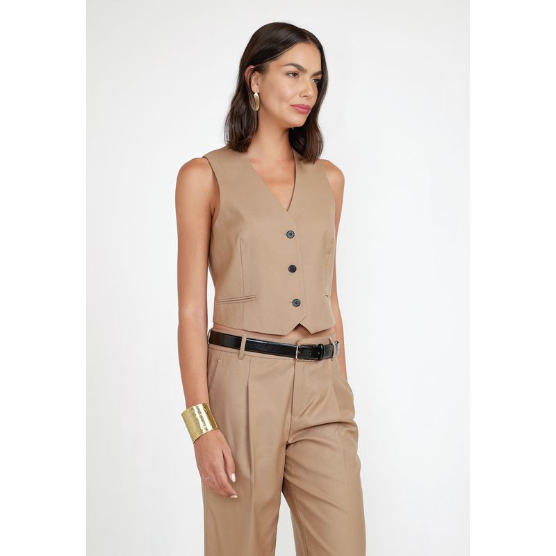 CANADIENNE - Vest Mujer Lana Camel Canadienne