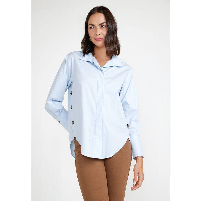CANADIENNE - Blusa Mujer Algodón Celeste Canadienne
