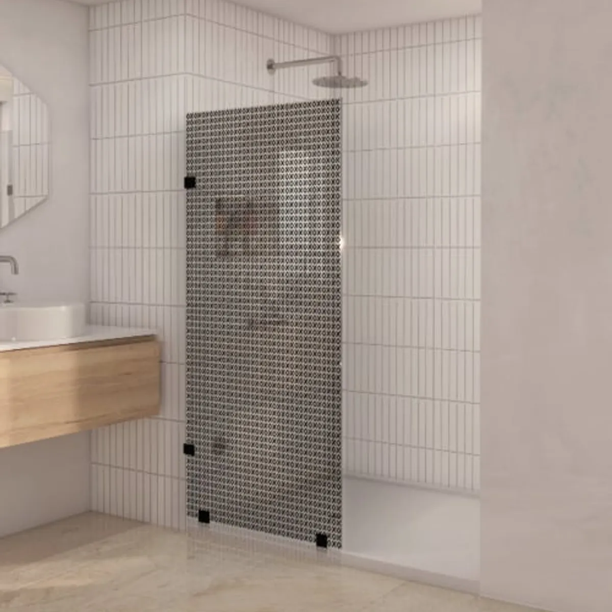 DELL ORTO - Shower Door vidrio templado con Impresión Digital 100x190 cm Negro