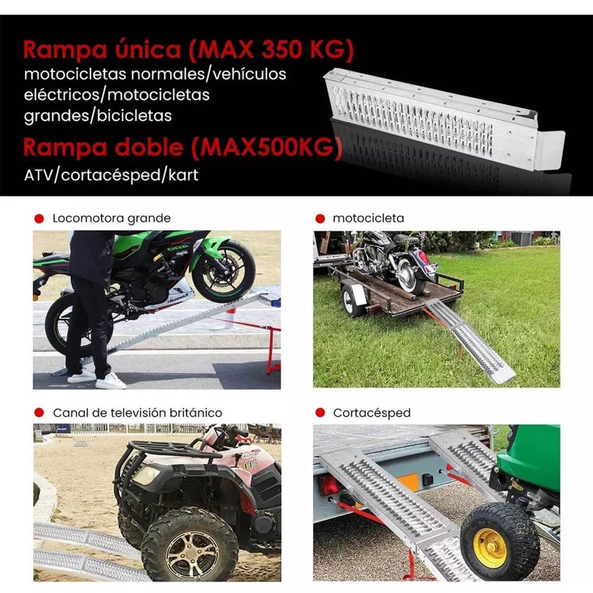 MUNDO MAGIA - Rampas Para Motocicleta Aleación Acero Carga 350kg Plegable