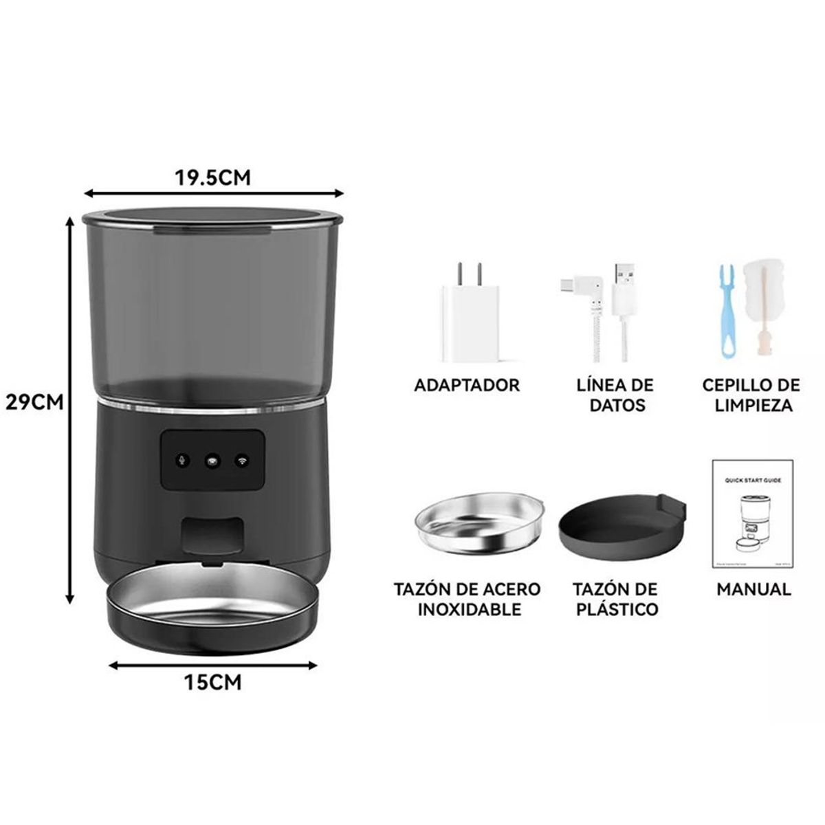 MUNDO MAGIA - Dispensador Alimentador Automático Perro Gato Wifi 4l Negro