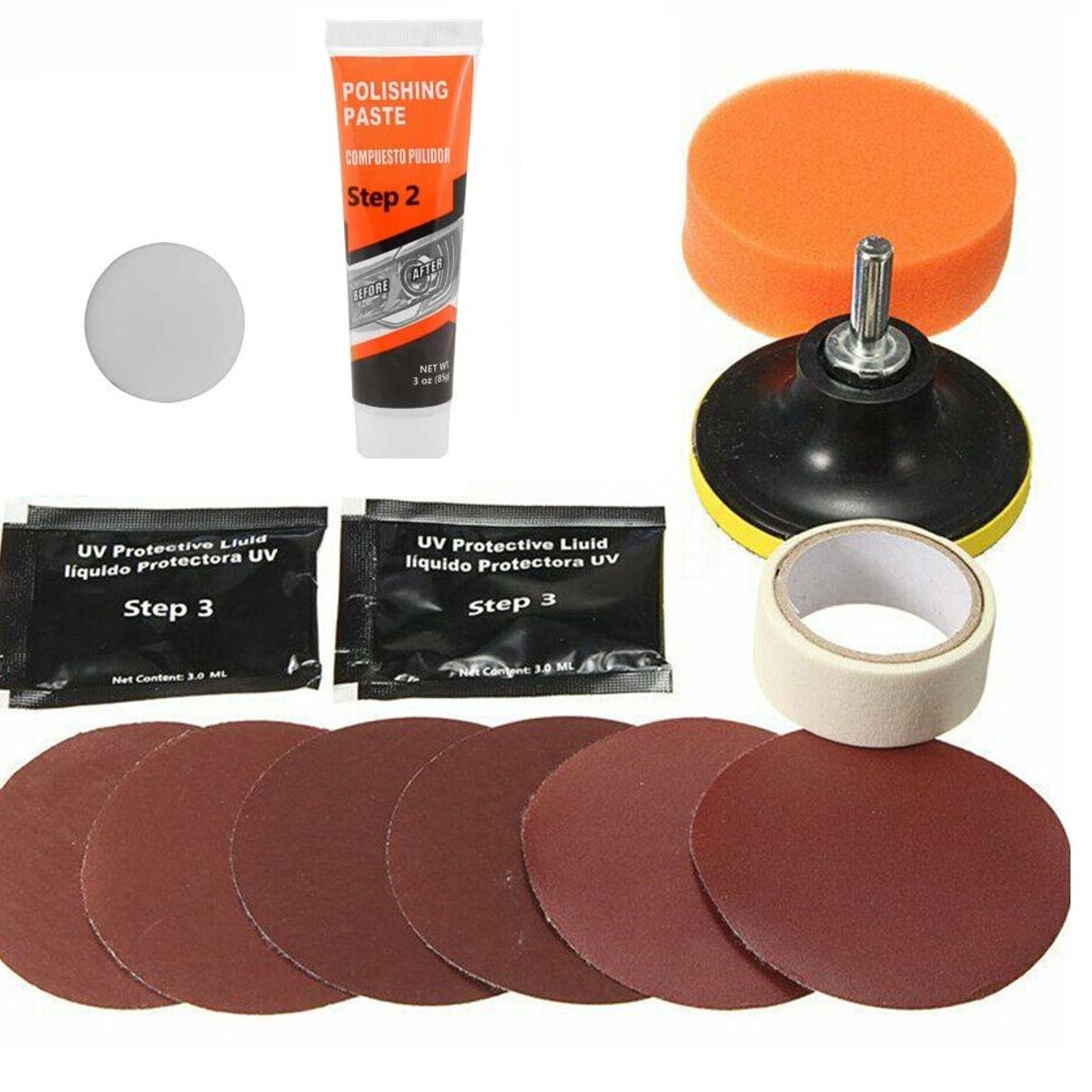GENERICO - Kit Pulidor De Focos Restaurador Focos Pulir Cera Para Auto