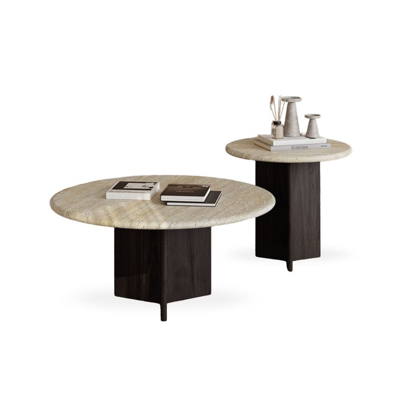 SANTU HOME & DECO - Mesa de Centro Doble Travertino Tono Wengue