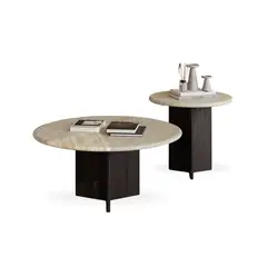 SANTU HOME & DECO - Mesa de Centro Doble Travertino Tono Wengue