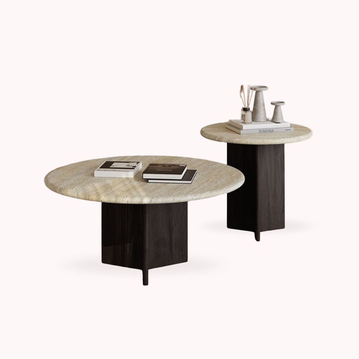 SANTU HOME & DECO - Mesa De Centro Doble Travertino Tono Wengue
