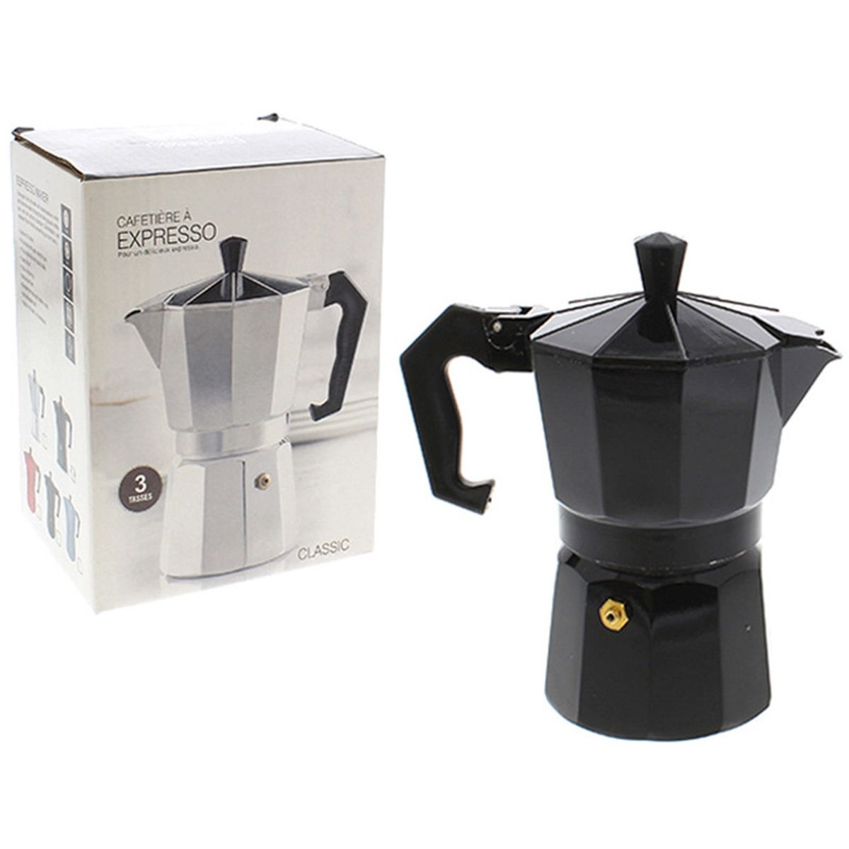 GENERICO - Cafetera Italiana 3 tazas negro Expresso